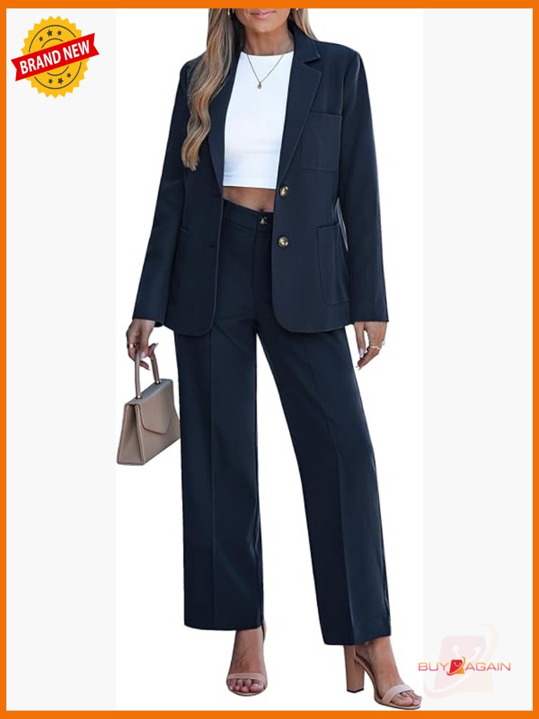 Women's 2 Piece Blazer & Wide Leg Pants Suit Set Business Casual